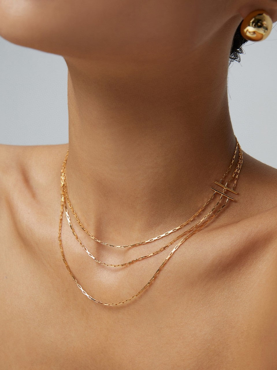 Simple sterling silver chain, three-layer necklace